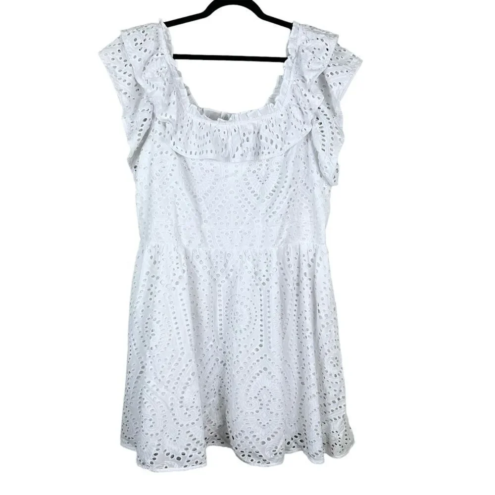 NWT White Eyelet Dress Sz 1X Ruffle Feminine Romantic Vacation Bride